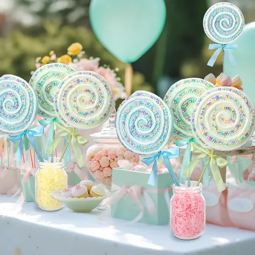 Miniatura 6 de JellyArch 6 piezas de 16 pulgadas grandes decoraciones de fiesta de caramelos gigantes de piruleta con palos para árbol de Navidad, piruleta pastel
