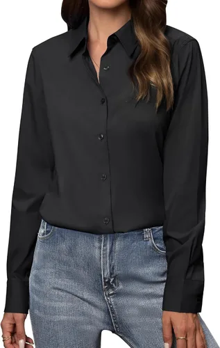 Miniatura 32 de Gleeivy Camisas con botones para mujer de ajuste clásico, camisa de vestir, camisa de trabajo, de negocios, casual, de manga larga, blusa, tops A