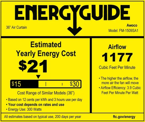Miniatura 7 de Awoco Cortina de Aire Comercial Interior Super Power de 36", 2 Velocidades, 1200CFM, Certificada UL, 120V Sin Calefacción - Interruptor Magnético