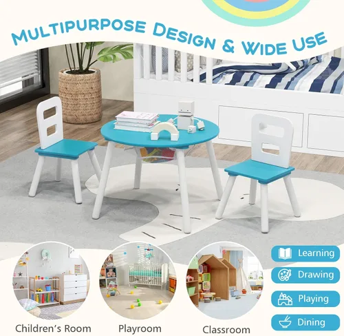Miniatura 6 de Costzon Juego de mesa y silla para niños, mesa de actividades de madera con almacenamiento de malla central, muebles para niños y niñas, ideal