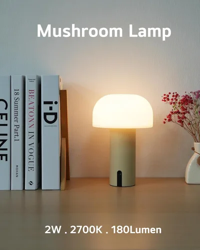 Miniatura 2 de WEILAILUX Lámpara de mesa inalámbrica de hongos, lámpara de ducha impermeable, lámpara de mesa recargable con pilas, luz nocturna regulable al tacto