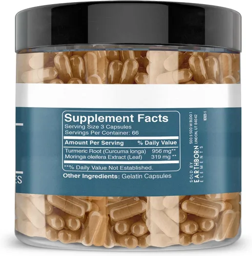 Miniatura 2 de Earthborn Elements Cúrcuma y Moringa 200 cápsulas, pura y sin diluir, sin aditivos