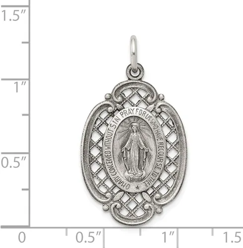 Miniatura 2 de Colgante de plata de ley 925 con diseño vintage de Virgen María antigua y reza por nosotros medalla milagrosa con dije de María 1299in x 0709in Metal