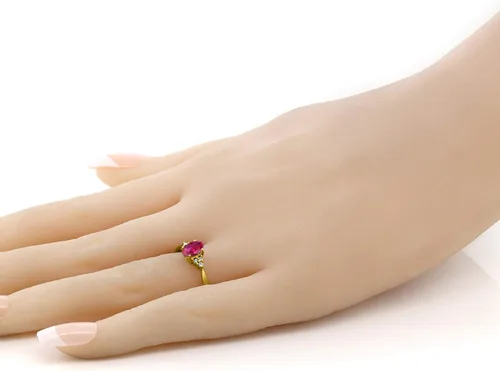 Miniatura 5 de Gem Stone King Anillo de compromiso para mujer de oro amarillo de 14 quilates con rubí y diamantes creados