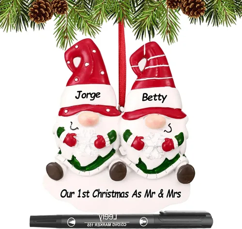Miniatura 20 de Adornos de Navidad personalizados 2025, familia de 2, 3, 4, 5, 6, gnomo, adorno de Navidad personalizado con nombres, adornos familiares Gnomos