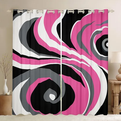 Feelyou Cortinas geométricas de color rosa, gris y blanco para dormitorio, sala de estar, cortinas opacas geométricas (2 paneles, 38 x 45 pulgadas)