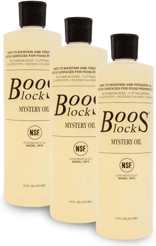 Miniatura 10 de John Boos Juego de cuidado de 2 piezas, Mystery Oil de 16 oz y Board Cream de 5 oz - Fórmula de mantenimiento totalmente natural para bloques