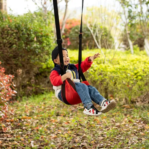 Miniatura 3 de Patio interior y al aire libre Patio Patio Kids Fun Hanging Mesh Fabric Tree Swing con correa ajustable (rojo)