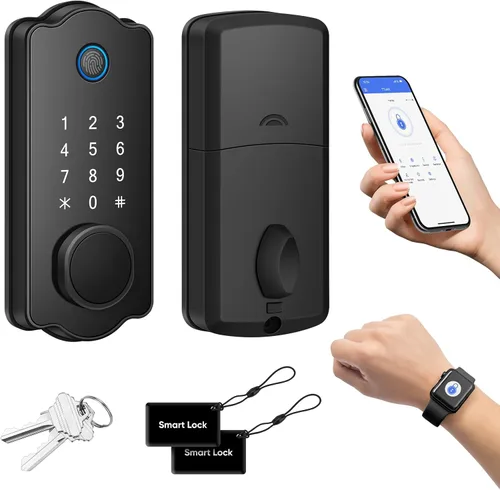 Miniatura 12 de Perilla de Puerta Inteligente con Cerradura de Huella Dactilar y Teclado, Cerrojo de Entrada sin Llave para Puerta Principal, Cerrojo Inteligente