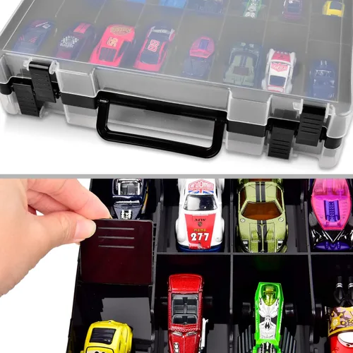 Miniatura 3 de Estuche organizador de almacenamiento de juguetes de doble cara para autos Hot Wheels, para autos de Matchbox, para mini juguetes, para muñecas Negro