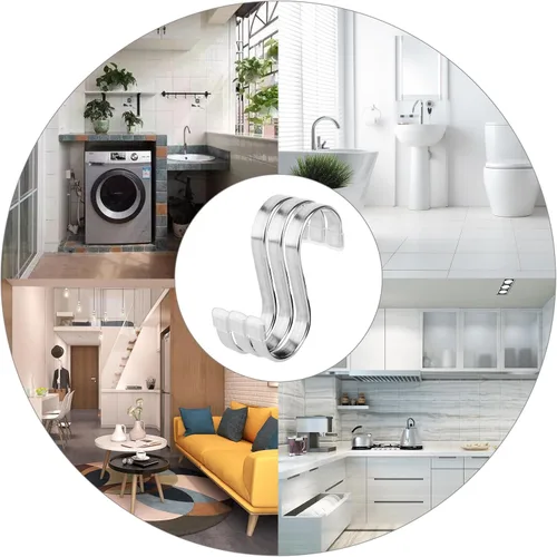 Miniatura 5 de Paquete de 10 Ganchos Planos en S - Ganchos en S de Acero Inoxidable Resistentes de 3 Pulgadas para Colgar Ollas, Sartenes, Plantas, Tazas de Café