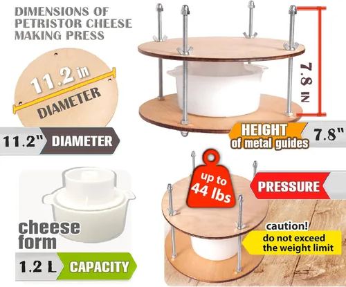 Miniatura 4 de Prensa de queso de madera de 11.2 pulgadas de diámetro y 1 forma de fabricación de queso 45 onzas Presión de hasta 50 libras incolora