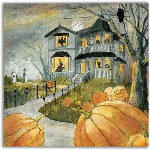 Miniatura 9 de Renditions Gallery Haunted House - Lienzo decorativo para pared de Halloween, 16 x 16 pulgadas