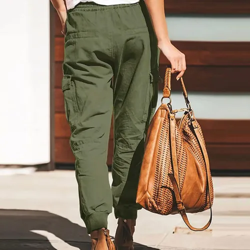 Miniatura 4 de SobeiKre Pantalones cargo de gran tamaño para mujer, pantalones deportivos holgados de cintura baja con cordones, pantalones de entrenamiento