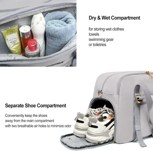 Miniatura 4 de Bolsa deportiva de gimnasio para mujer, bolsas de entrenamiento deportivas con compartimento para zapatos y bolsillo húmedo, pequeñas bolsas