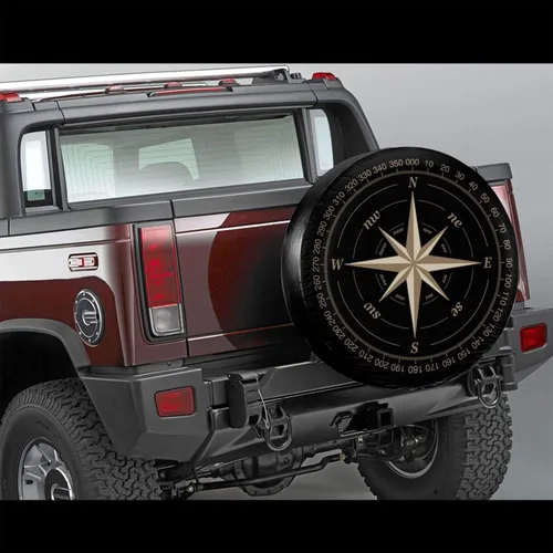 Miniatura 2 de Cubierta de Neumático de Repuesto Rosa Brújula Negra UV Impermeable a Prueba de Polvo para Rueda de Repuesto, Adecuada para Remolque, RV, SUV