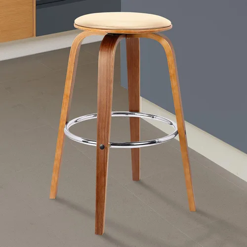 Miniatura 2 de Armen Living Harbor Mid Century Modern Taburete de bar de 26 pulgadas de altura del asiento sin espalda, giratorio, color crema y madera de nogal