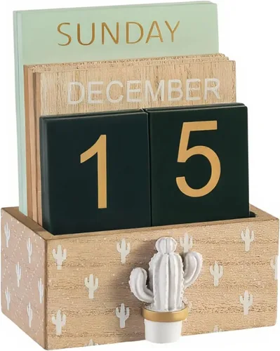 Calendario de escritorio perpetuo, calendario de madera vintage, suministros de oficina en bloque, accesorios de escritorio de estilo Boho,