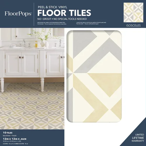 Miniatura 2 de FloorPops Isosceles - Azulejos para despegar y pegar, blancos y blanquecinos