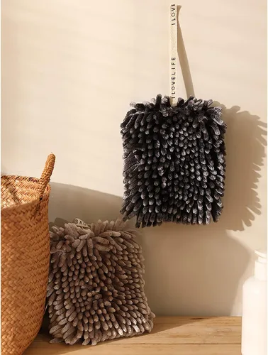 Miniatura 2 de Paquete de 2 toallas de mano colgantes de chenilla, toallas de mano de microfibra súper absorbentes, toallas de mano de felpa suave de secado rápido