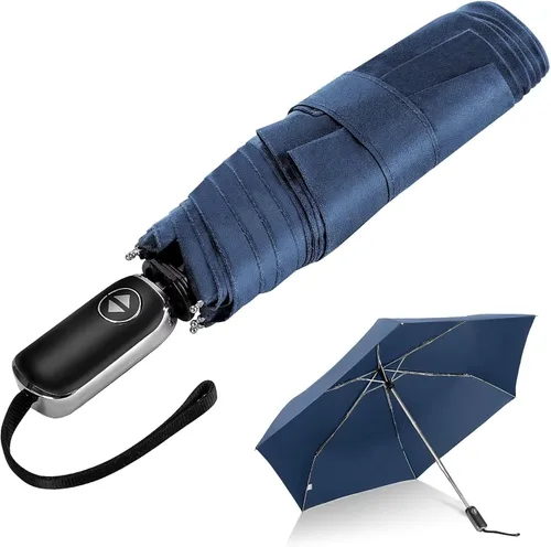 LEAGERA Paraguas de viaje compacto para bolso, mango plano, impermeable para lluvia ligera