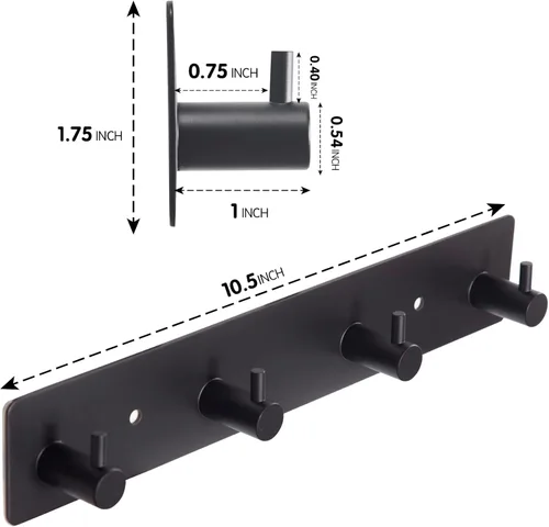 Miniatura 2 de Ganchos adhesivos negros para toallas para baño, montaje en pared, sin taladro, para ducha, resistente, gancho de pared, toallero autoadhesivo