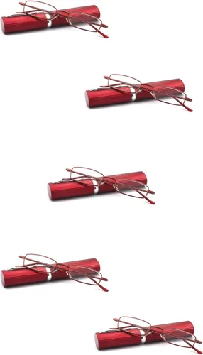 Miniatura 7 de Paquete de 5 lentes de lectura delgados de metal con estuche de tubo para hombres y mujeres, multicolor