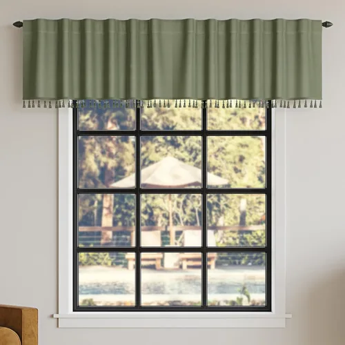 Miniatura 13 de Sun Zero Greyson - Valance de cortina con pestaña trasera de seda de dupioni de imitación con borlas de cuentas y aislamiento térmico total opaco