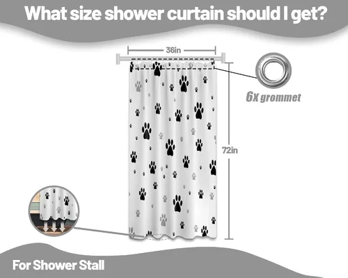 Miniatura 7 de Cortina de ducha con estampado de patas, perro y gato, decoración divertida de baño para niños, tela impermeable con ganchos