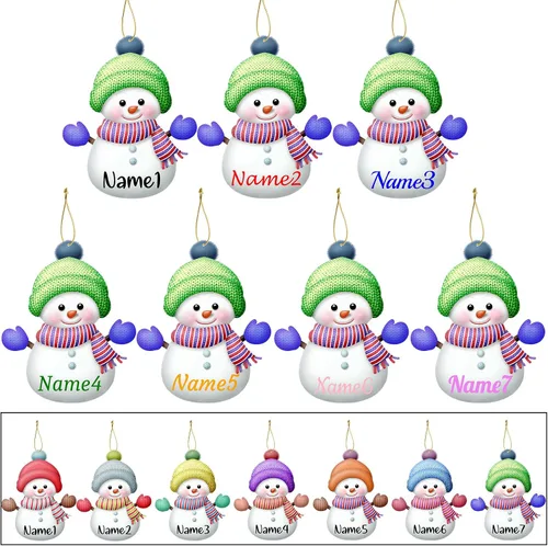 Miniatura 14 de 7 adornos de Navidad personalizados de muñeco de nieve con nombre, adornos familiares personalizados para árbol de Navidad, decoración colgante