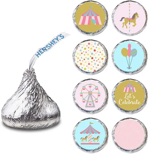 Miniatura 4 de Etiquetas de carrusel para chocolates Hershey Kisses - Calcomanías para fiesta de cumpleaños y baby shower, juego de 240