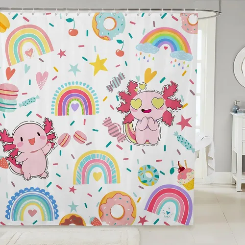 Miniatura 25 de Cortina de ducha de sirena, decoración de baño con escala de acuarela, habitación para niños y niñas, mujeres, caricaturas, delfín, pulpo