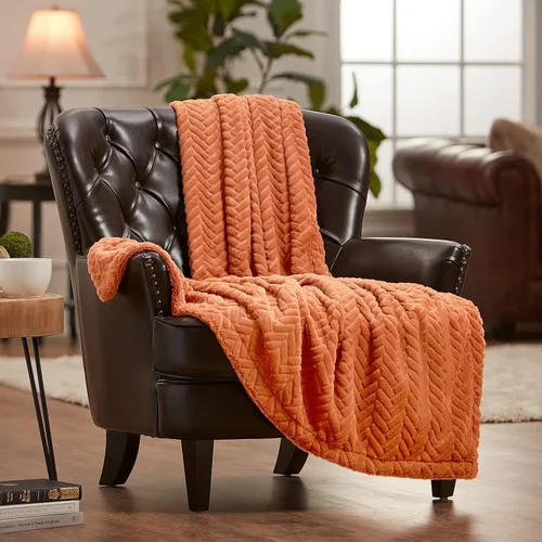 Chanasya Cobija suave de piel sintética en relieve color liso doble capa súper suave y acogedora manta de felpa elegante para cama sofá y decoración