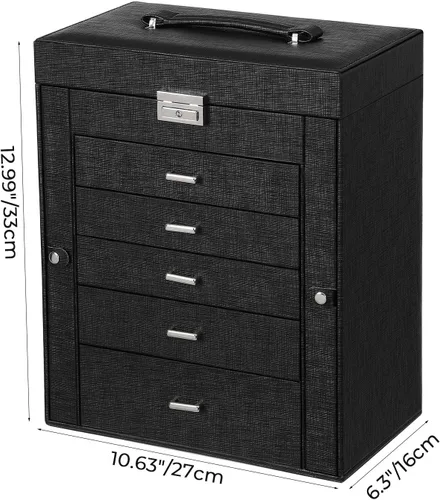 Miniatura 8 de ANWBROAD Caja de joyería grande de 6 niveles, organizador de joyas con cerradura de espejo, caja de joyería para niñas, aretes, anillos, collares