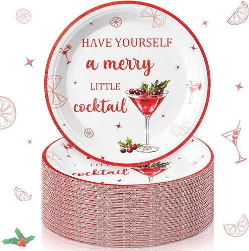 Miniatura 10 de Shellwei 100 platos de papel de Navidad de 7 pulgadas, platos de fiesta de Navidad a granel desechables para suministros de fiesta de Navidad