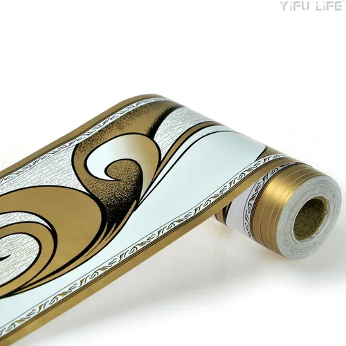 Miniatura 6 de Papel tapiz autoadhesivo para despegar y pegar, diseño moderno abstracto dorado/marrón/blanco extraíble para pared, bordes decorativos para techo