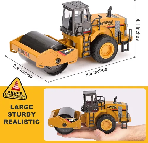 Miniatura 4 de Juguete de Rodillo Compactador de Metal Escala 1/40, Vehículos de Juguete de Equipo de Construcción Fundido a Presión para Niños Varones