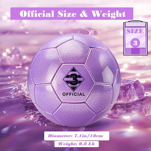 Miniatura 2 de Glitter Purple Soccer Ball Size 3 with Pump & Needle/Mesh Bag, Sofu PU Soccer Ball Kit for Indoor Outdoor Practicing Training Playing Gift Teens