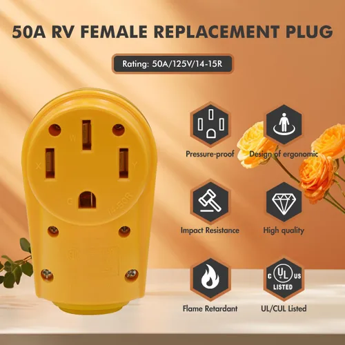 Miniatura 2 de NEMA 14-50R - Enchufe RV de 50 amperios, enchufe hembra de repuesto resistente de 125/250 V con mango de agarre ergonómico para RV, cámper