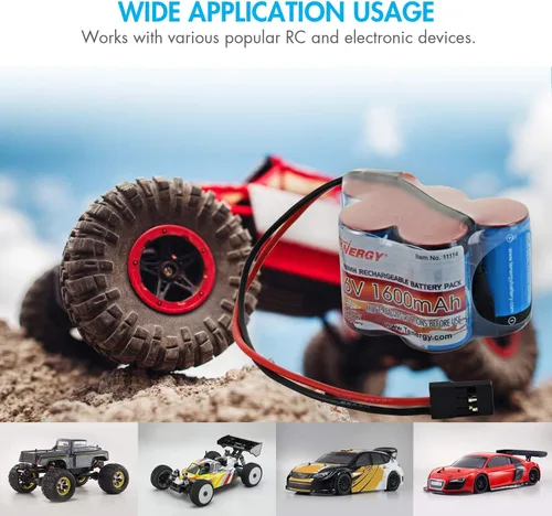Miniatura 4 de Tenergy Batería recargable de 6V 1600mAh lado a lado, batería de receptor NiMH con conector Hitec para camiones RC, coches RC y RC Hobby Electronics