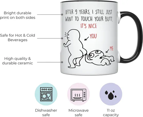 Miniatura 2 de YouNique Designs Taza de café del 9º aniversario, 11 onzas, divertida taza de noveno aniversario de boda para él y ella (mango negro)