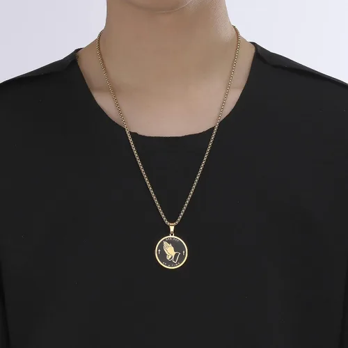 Miniatura 5 de Collar de oración de serenidad con manos en oración, colgante de moneda para hombres y mujeres, señores, oración, versículo bíblico, coraje