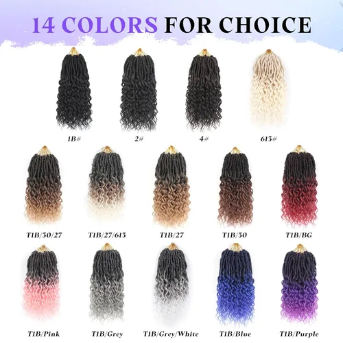 Miniatura 9 de Cabello de Ganchillo Goddess Locs de 14 Pulgadas 8 Paquetes Nuevos Faux Locs Suaves Trenzas de Ganchillo Ondas Profundas Extensiones de Cabello T27.
