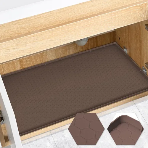 Miniatura 19 de Tapete impermeable para debajo del fregadero de 22 x 19 pulgadas, forro de silicona para gabinete, protector de goma para cocina y baño, mantiene