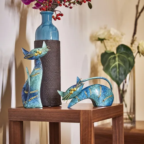 Miniatura 4 de Aayla Estatuas de gato – Juego de 3 pequeñas figuras azules de gatos acuáticos, adorable regalo para los amantes de los gatos, decoración