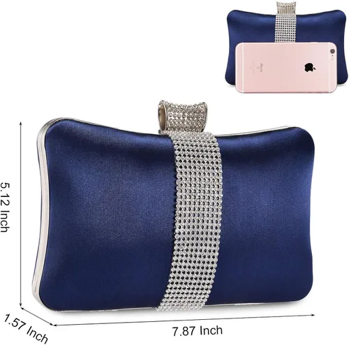 Miniatura 3 de DA BODAN Bolso de mano Jane de satén con diamantes de imitación para mujer para noche novia graduación fiesta bolso cruzado con cadena