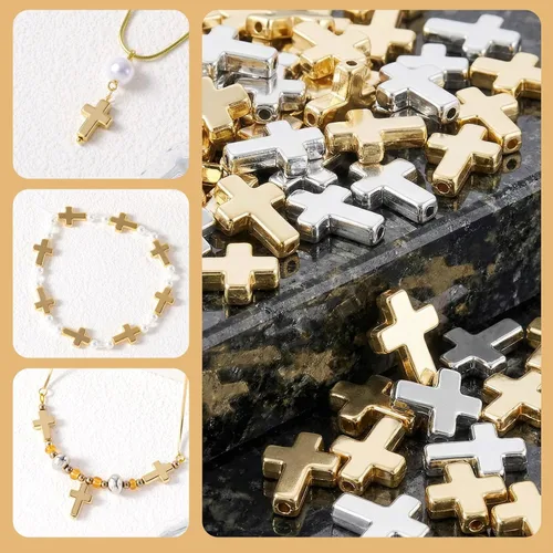 Miniatura 3 de OIIKI 60 cuentas de cruz para pulseras, dijes de cruz de plástico, cuentas religiosas, mini crucifijo suelto, espaciador, suministros de bricolaje