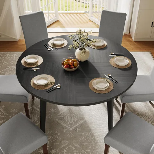 VASAGLE Colección MAEZO - Mesa de comedor redonda para 4-6 personas, mesa de cocina circular de 47.2 pulgadas con patas cónicas, transiciones