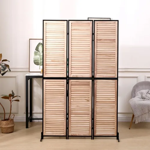 Miniatura 10 de Divisor de habitación de 3 paneles de 6 pies de alto, pantalla de privacidad plegable de madera negra, partición de habitación independiente