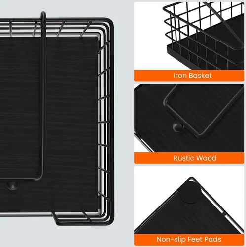 Miniatura 4 de Homode Portaservilletas para Servilletas de Papel, Portaservilletas Estilo Granja para Mesa, Canasta Plana para Servilletas con Brazo con Peso, Negro